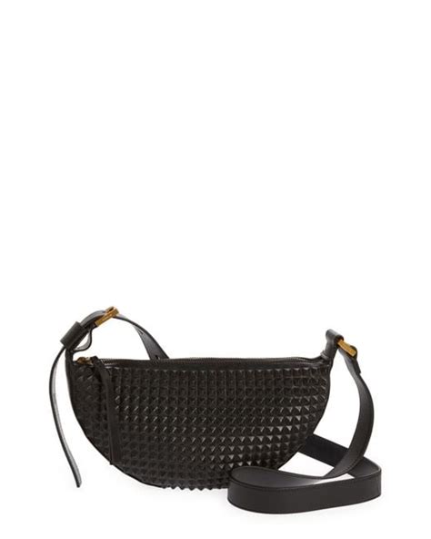 Allsaints Half Moon Studded Leather Crossbody Bag In Black Lyst