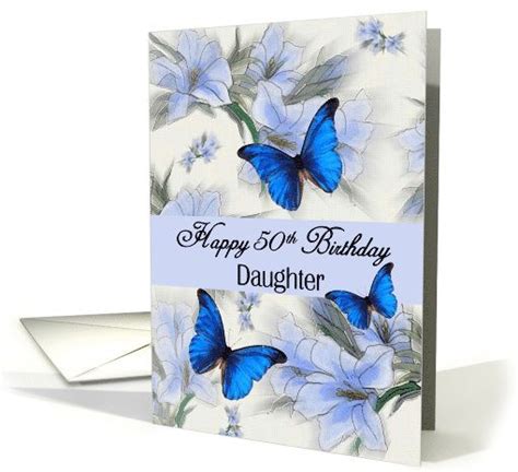 Daughter 50th Birthday Digital Art Blue Flowers And Butterflies