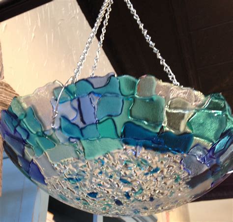 Fused glass hanging bird bath. $60 Fused Glass Jewelry, Fused Glass Art ...