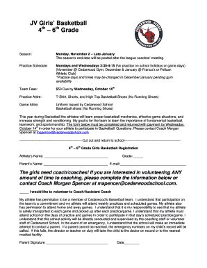 Fillable Online Bball Girls Registration Form Fax Email Print Pdffiller