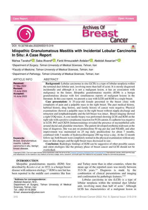 PDF Idiopathic Granulomatous Mastitis With Incidental Lobular