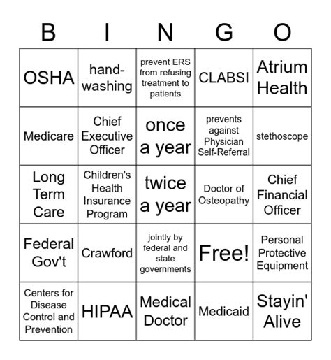 Healthcare Bingo Card