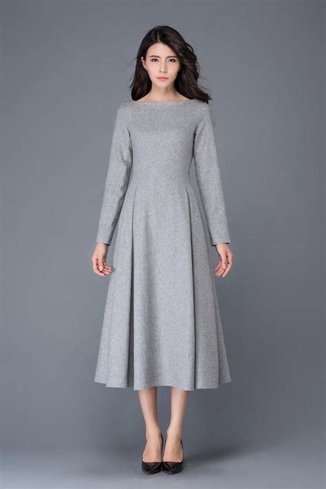 Wool Dress Gray Midi Wool Dress Long Wool Dress Autumn Winter Wool