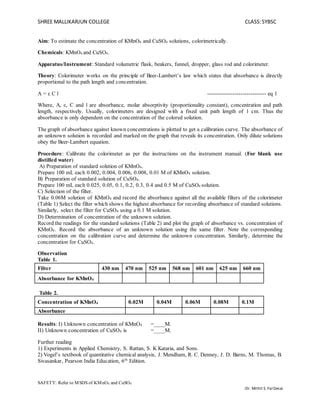 To Estimate The Concentration Of KMnO4 And CuSO4 Solutions