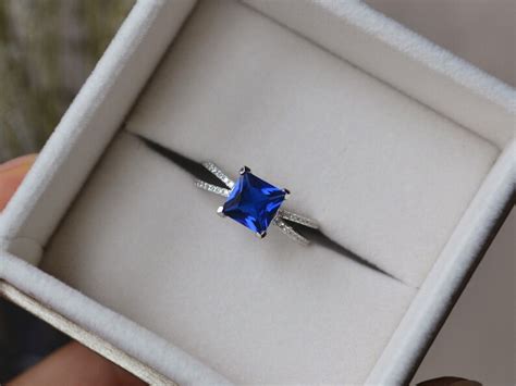 Princess Cut Sapphire Ring Sapphire Engagement Ring | Etsy