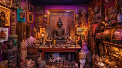 Premium AI Image | A room with a statue of buddha and other statues