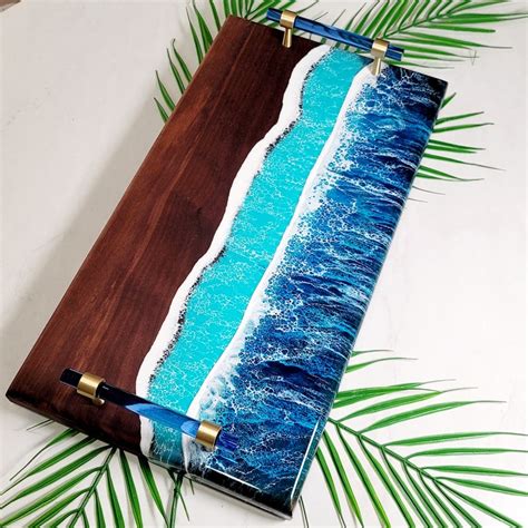 Ocean Wave Walnut Epoxy Charcuterie Board W Handles Cheese Etsy