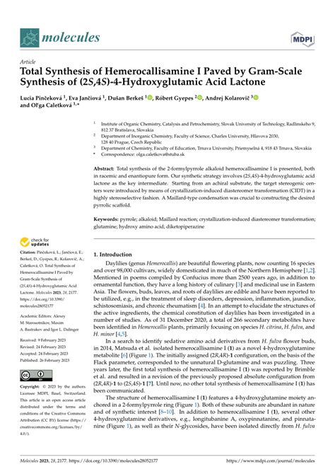 PDF Total Synthesis Of Hemerocallisamine I Paved By Gram Scale