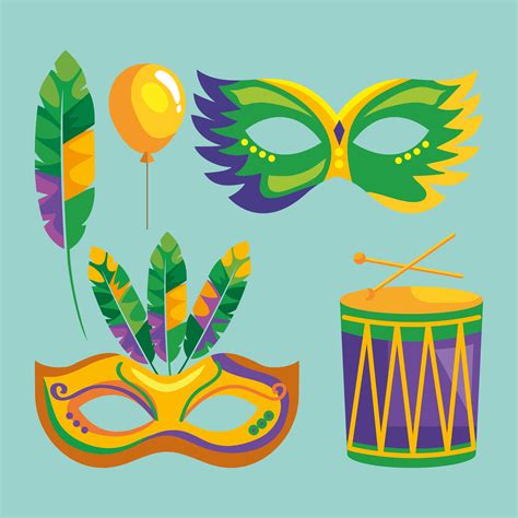 five mardi gras icons 5374489 Vector Art at Vecteezy