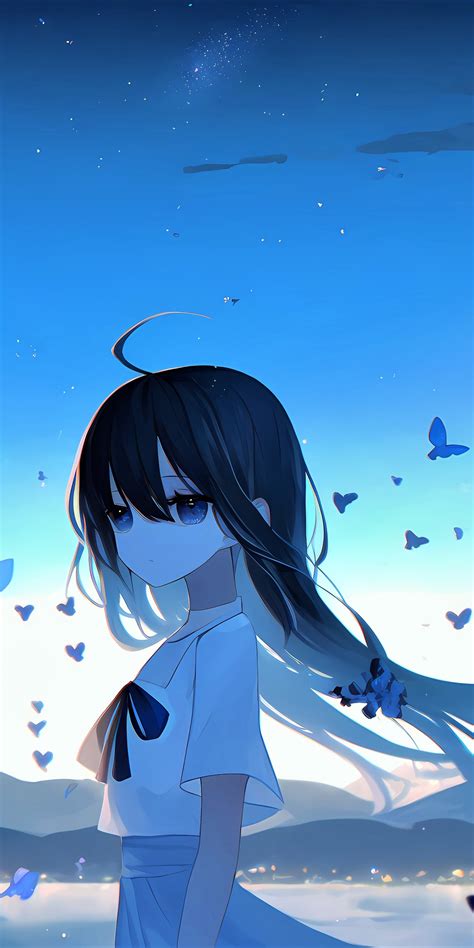 Sad girl Wallpaper 4K, Anime girl, Mood, Butterflies