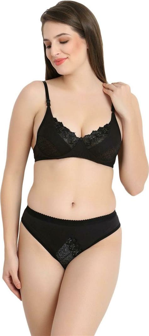 Buy Tace Women Black Solid Cotton Blend Lingerie Set Online At Best