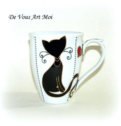 Mug Chat Peint Main Tasse Porcelaine Chat Mug Fait Main Tasse Peinte