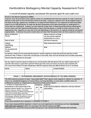 Fillable Online Mental Capacity Assessment Form Fax Email Print Pdffiller