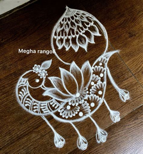 White Peacock Rangoli Beautiful Inner Peace Freehand Kolam