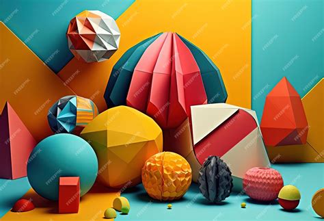 Premium Photo | A colorful assortment of papercraft in the style of playful geometric shapes