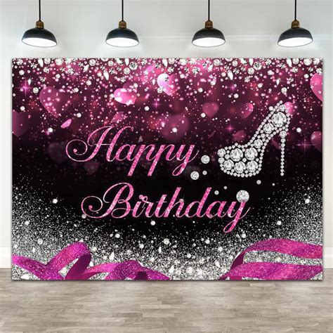 Ticuenicoa 7×5ft Hot Pink Birthday Backdrop Silver Bokeh