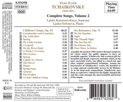 Tchaikovsky Complete Songs Vol 2 Ljuba Kazarnovskaya La Boîte à