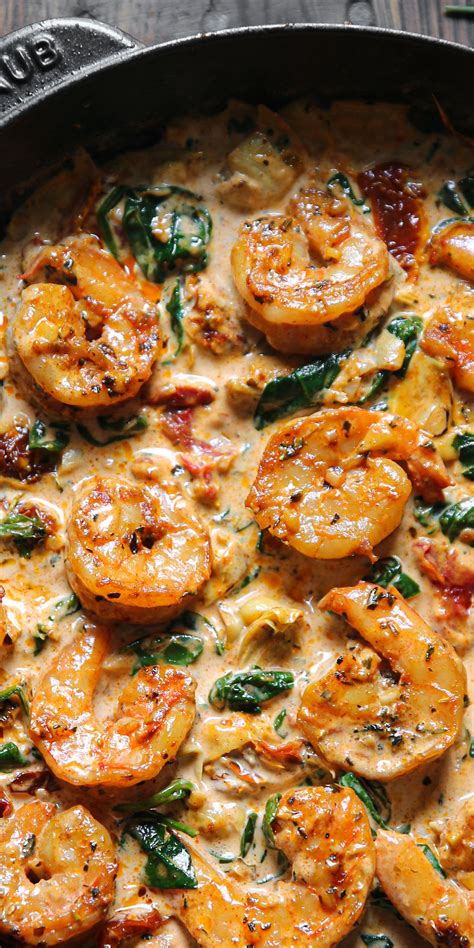 Creamy Tuscan Shrimp With Spinach Artichokes Sun Dried Tomatoes And Garlic Healthy Recipes