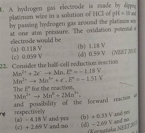 Consider The Half Cell Reduction Reaction Mn Emn E Vmn Mn