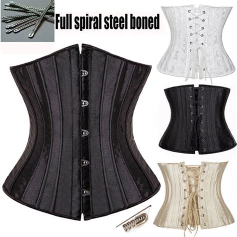 28x Spiral Steel Boned Waist Trainer Brocade Lace Up Underbust Corset