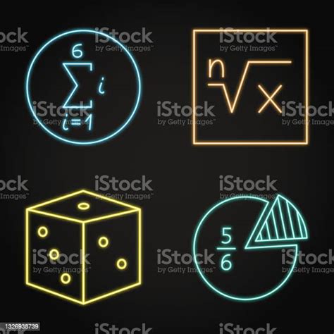 Neon Math Icons Set In Line Style Stock Illustration Download Image