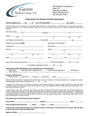 Fillable Online Gaston Medical Group Release Of Medical Records Form