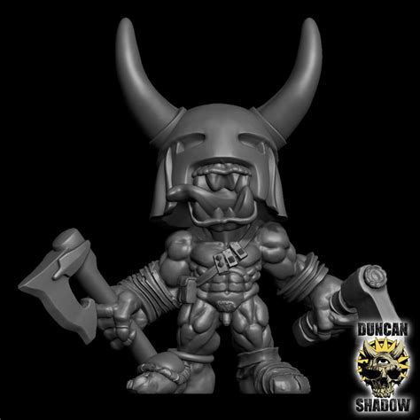 3D Printable Nude Goblin Barbarian With Axes Pre Supported By Duncan Shadow