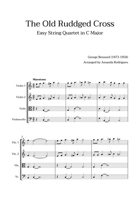 The Old Rugged Cross In C Major Easy String Quartet Arr Amanda