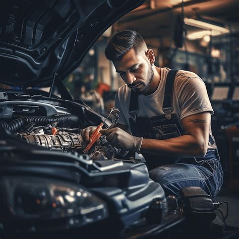 Premium Photo | Car mechanic man repairing car at automotive workshop