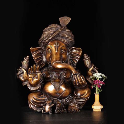 Metal Sculpture Of Lord Ganesha Idol Brass Metal Antique Finish Statue