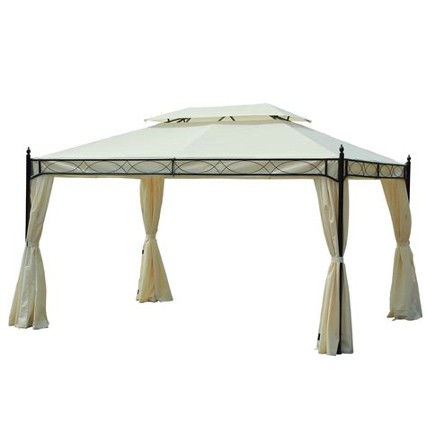 Outsunny Gazebo Da Giardino X M In Acciaio Con Doppio Tetto E Tende