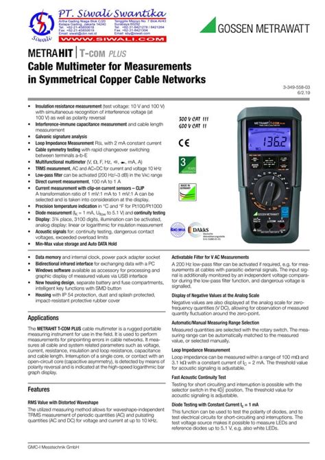 Data Teknis Gossen Metrawatt Multimeter Metrahit T Plus Pdf