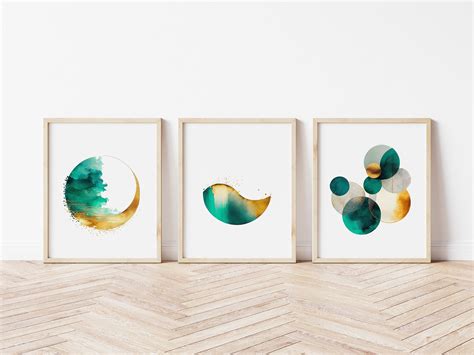 Gold Teal Wall Art Set, Abstract Wall Art, Bedroom Wall Art, Living ...