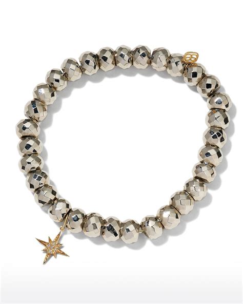 Sydney Evan K Diamond Starburst Pyrite Bead Bracelet Neiman Marcus