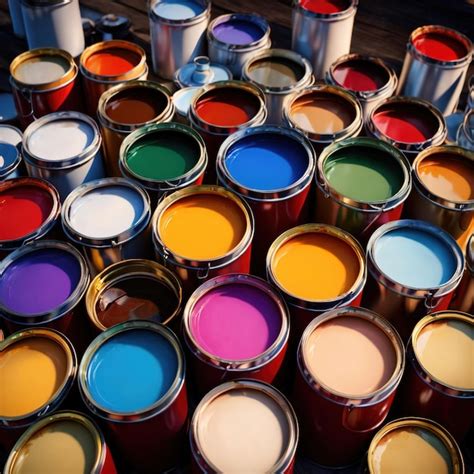 Premium Photo | Open cans of paint in many colors representing ...