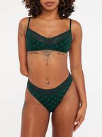 Cotton Essentials Lace Trim High Leg Bikini Panty In Green Savage X Fenty