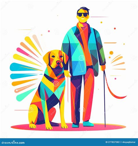 A Cheerful Blind Man With His Service Dog Stock Illustration