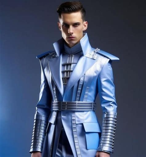 Futuristic Design Men S Clothing Blue And Silver Modeling