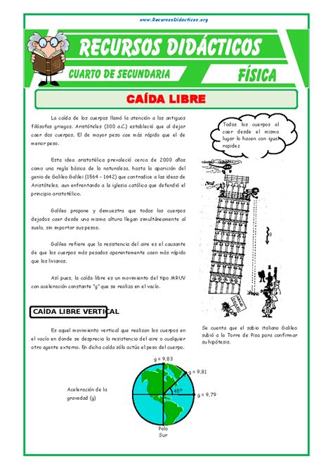 Ejercicios De Movimiento Vertical De Ca Da Libre Para Cuarto Grado De