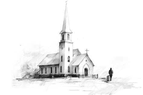 Premium AI Image | a drawing of a church with a man standing in front of it