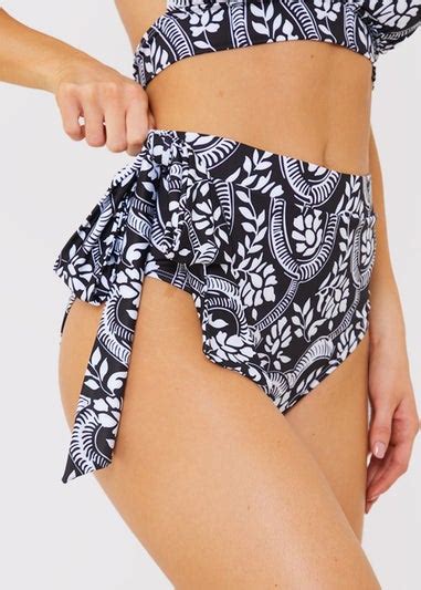 In The Style Jac Jossa Black Paisley Tie Side Bikini Bottoms Matalan