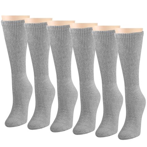 Falari 6 Pack Gray Women Diabetic Crew Socks Diabetes Edema And Circulatory Loose Fitting Cotton