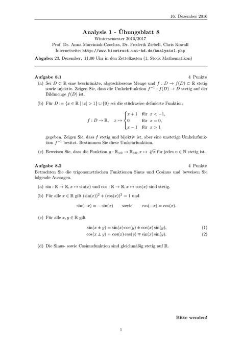 Uebungsblatt 8 Wintersemester 2016 17 Prof Dr Anna Marciniak