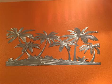 Palm Trees On Beach Metal Wall Artwork Hand Cut Unique Large Aluminum