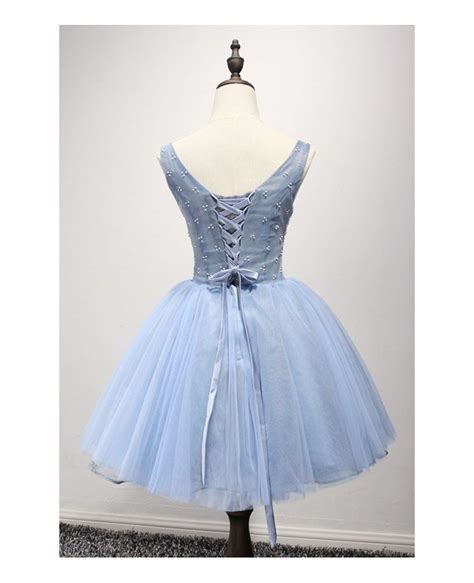 Retro Ball Gown V Neck Short Tulle Homecoming Dress With Appliques Lace