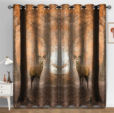 Amazon Forest Deer Hunt Blackout Curtains Rustic Wildlife Autumn