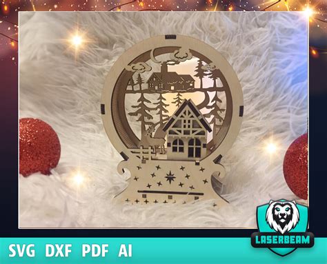 3d Puzzle Lasercut Cut Christmas Ornaments Lamp Night Scene Wooden