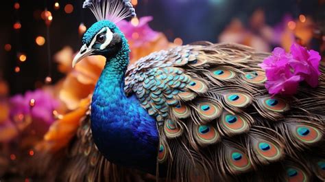 Premium Ai Image Majestic Peacock Displaying Vibrant Multi Colored