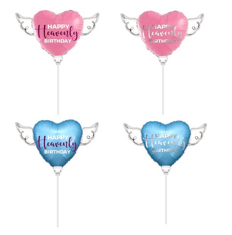 Happy Heavenly Birthday ® Balloons on a Stick Heart Shaped with angel ...