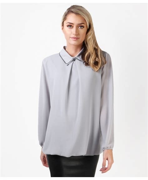 Tops Embellished Collar Chiffon Blouse Krisp